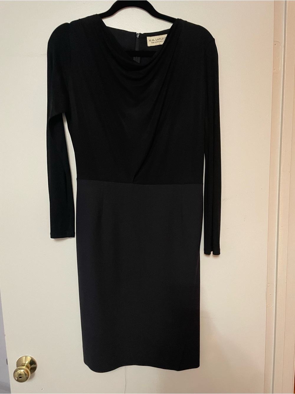 MM Lafleur Black Long Sleeve Draped Sheath Dress